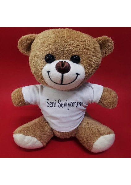 Büro Ev Ofis Oyuncak Hediyesi Için Peluş Seni Seviyorum Tişörtlü Kahve Ayıcık
