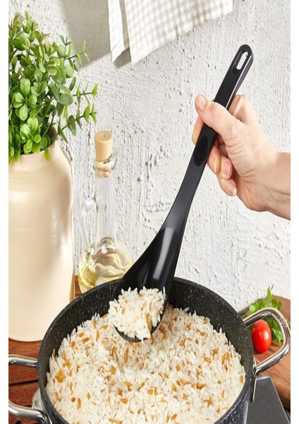 Premium Quality 6 Parça Standlı Servis Seti Kaşık Spatula Kepçe Makarna Kaşığı Süzgeç Seti