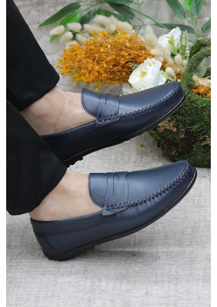 31020 Lacivert Deri Hakiki Deri Loafer Erkek Babet Erkek Ayakkabı