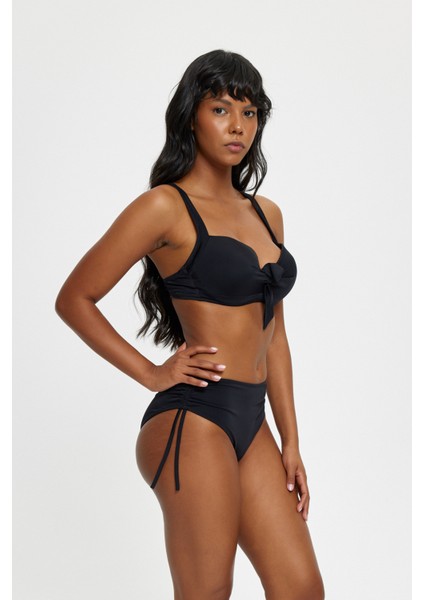 Yüksek Belli Ayarlanabilir Sabit Askılı Kaplı Toparlayıcı Siyah Bikini Takımı
