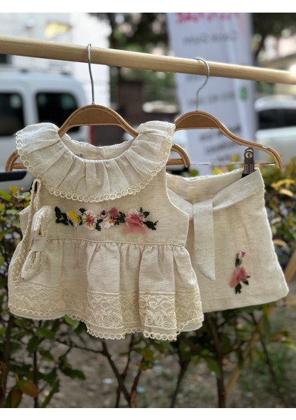 Dandini Kız Bebek Pamuklu Keten Kız Alt Üst Takım