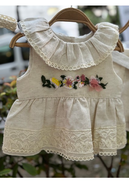 Dandini Kız Bebek Pamuklu Keten Kız Alt Üst Takım fırsatları