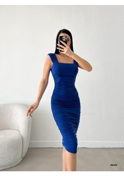 Kadın Sendy Kumaş Kalın Askılı Midi Boy Elbise