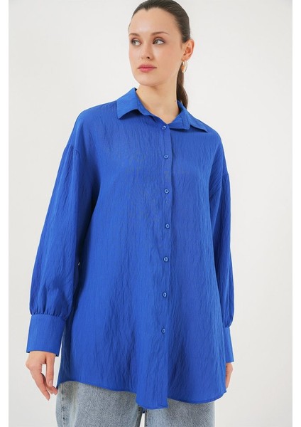 Çizgili Uzun Gömlek Tunik 5963 - Saks