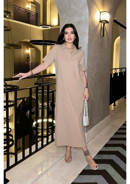 Manque Polo Yaka Yırtmaçlı Elbise 2689-8