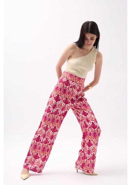 Desenli Saten Pantolon