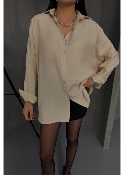 Boyfriend Gömlek Modal Kumaş Oversize - Bej