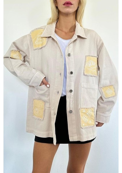 Bej Gabardin Arma Detaylı Gömlek Ceket