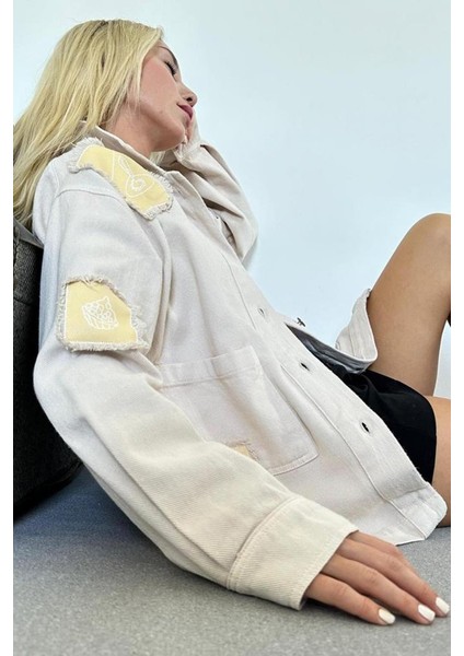 Bej Gabardin Arma Detaylı Gömlek Ceket