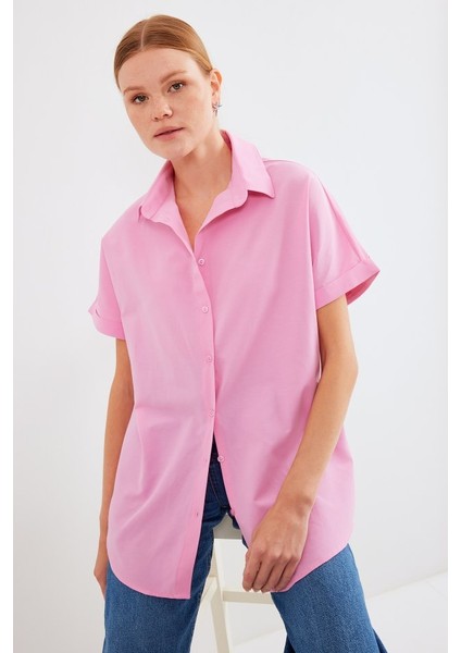 20120 Oversize Kısa Kollu Gömlek - Pembe