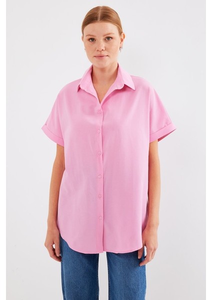 20120 Oversize Kısa Kollu Gömlek - Pembe