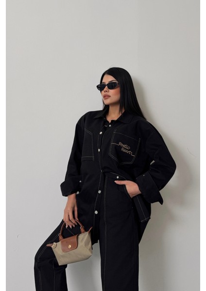 Denim Puntolu Gömlek-Pantolon Takım - Sarı