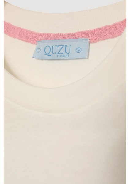 Santorini Baskılı Ekru Kadın T-Shirt TSH00345 modelleri