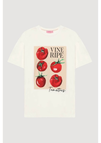 Baskılı Ekru Kadın T-Shirt TSH00500