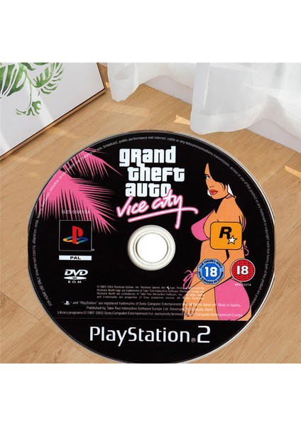Gta Vice City Oyun Cd'si Şeklinde Kaymaz Taban Makinede Yıkanabilir Halı - Özel Süngerli Yüzey
