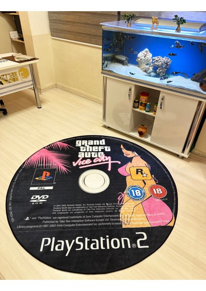 Gta Vice City Oyun Cd'si Şeklinde Kaymaz Taban Makinede Yıkanabilir Halı - Özel Süngerli Yüzey