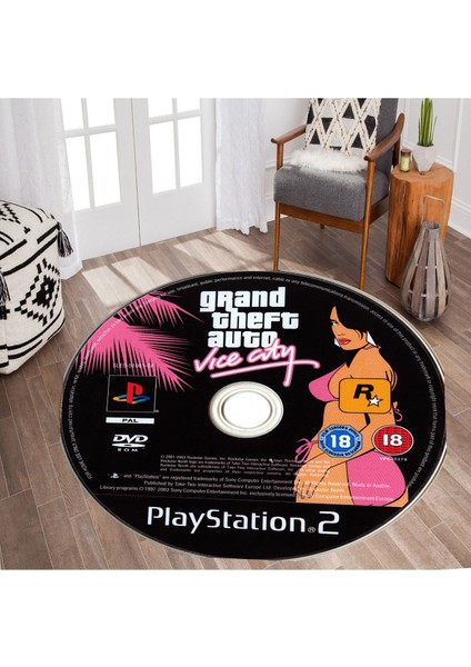 Gta Vice City Oyun Cd'si Şeklinde Kaymaz Taban Makinede Yıkanabilir Halı - Özel Süngerli Yüzey