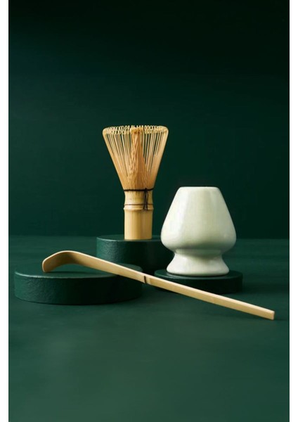 3 Parça Matcha Çayı Fırça ve Bamboo Whisk Tutucu ve Bambu Kaşık Set MT155