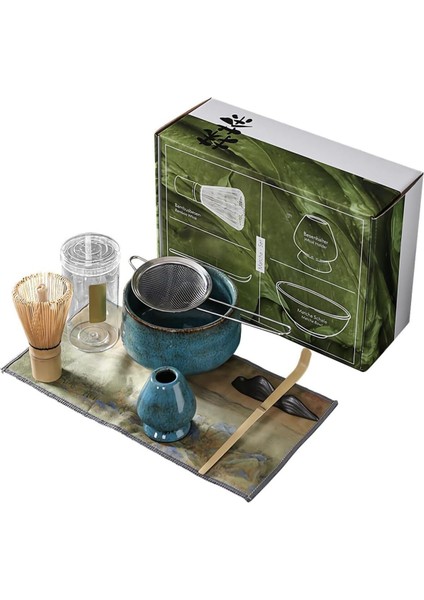 7 Parça Japon Matcha Çayı Seti - El Yapımı Matcha Çırpıcı, Çay Kasesi, Bambu Ölçek ve Diğer Araçlar