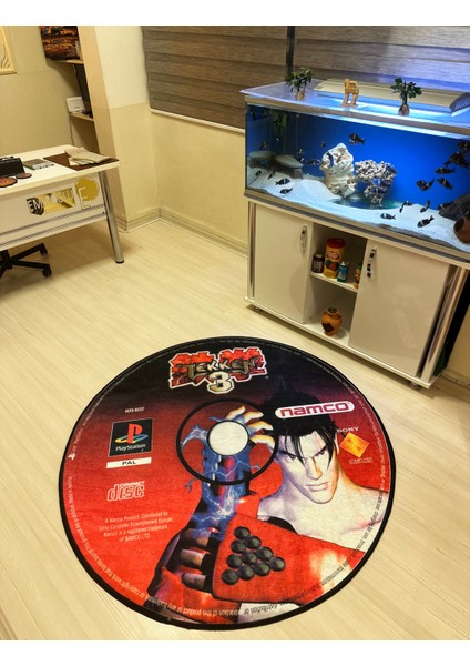 Tekken Oyun Cd'si Şeklinde Kaymaz Taban Makinede Yıkanabilir Halı - Özel Süngerli Yüzey