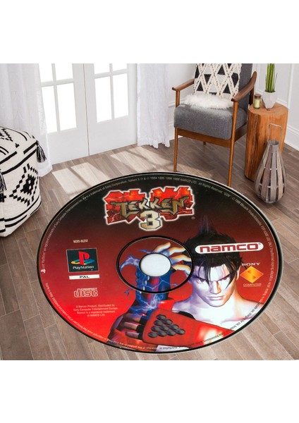Tekken Oyun Cd'si Şeklinde Kaymaz Taban Makinede Yıkanabilir Halı - Özel Süngerli Yüzey