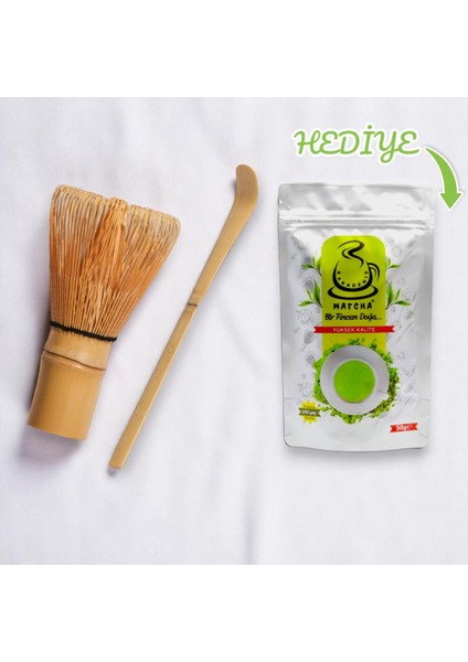 Bambu Whisk ve Bambu Scoop (El Yapımı Bambu Karıştırıcı ve Kaşık) ve Hediye 50 G Saf Matcha