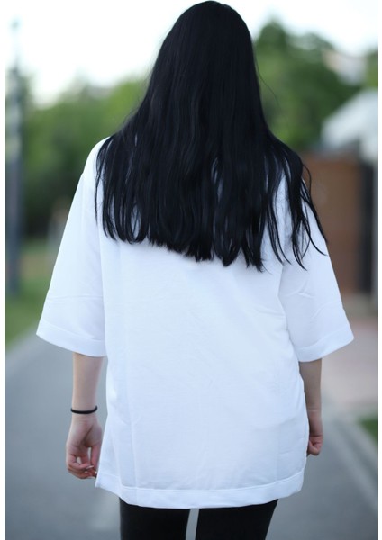 Yırtmaçlı Basic Oversize Fakir Kol T-Shirt