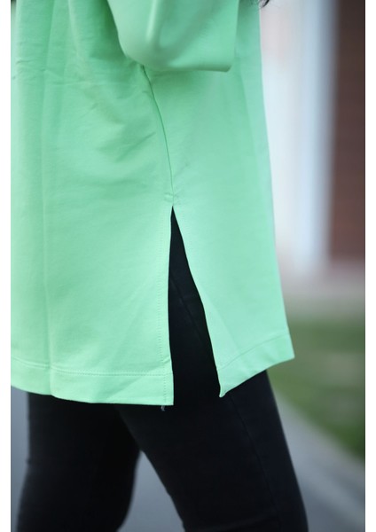 Yırtmaçlı Basic Oversize Fakir Kol T-Shirt