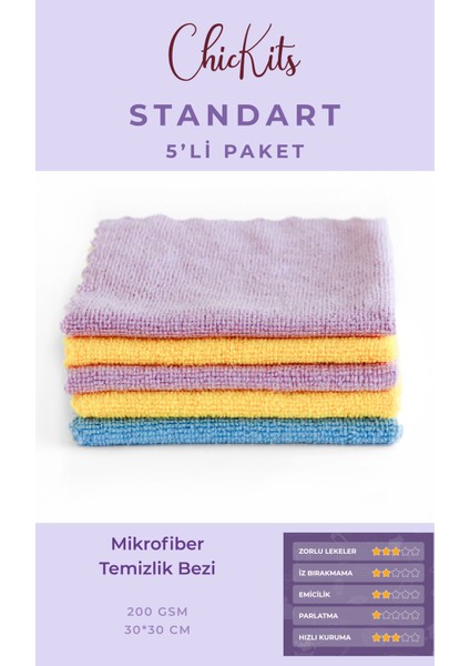 Standart - Mikrofiber Genel Temizlik Bezi 30*30 cm Tüm Yüzeyler Için