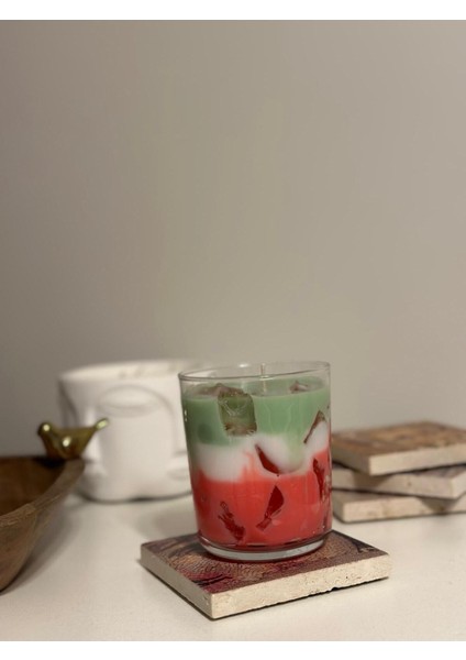 Strawberry Matcha Latte Mum , Çilekli Matcha Latte Mum , Bardak Mum