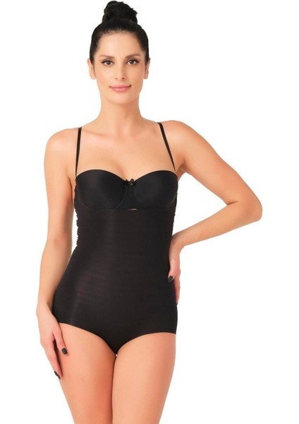 Siyah Mı Emay 2723 Lazer Kesim Göğsü Açık Slip Korse