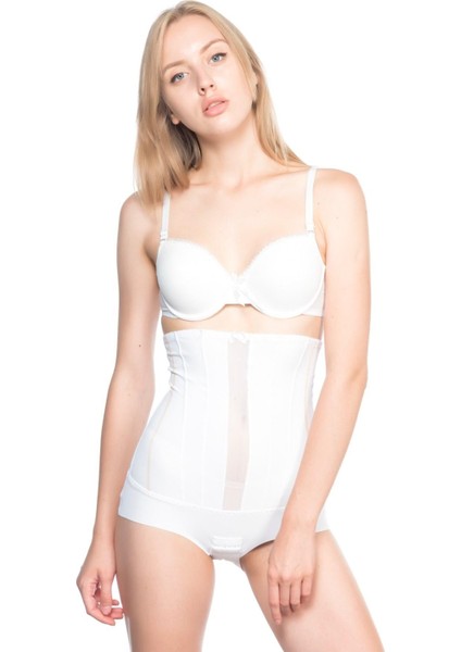Beyaz Mı Emay 2886 Yüksek Bel Tül Slip Lazer Korse