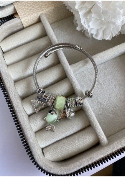 Balık Detay Çelik Kordon Charm Bileklik Matcha Yeşil modelleri