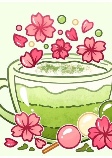 Sakura Matcha Çayı Tablo Ahşap Poster Dekoratif