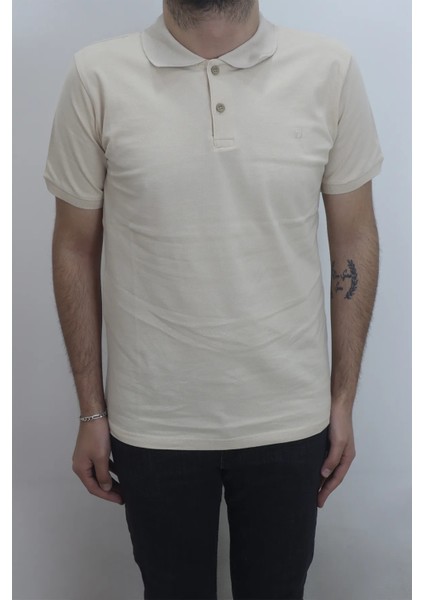 Fistan Store Erkek Bej Düz Klasik Kesim Rahat Kalıp Tek Cepli Polo Yaka Tişört