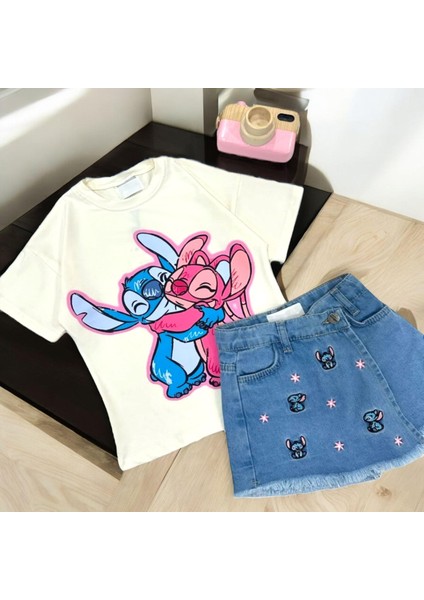 Stitch Temalı Şort Etekli Kot Takım fiyatları
