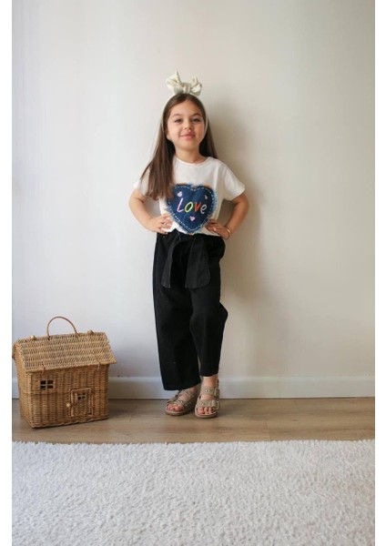 Love Baskı Tşörtlü Kot Pantolon Takım modelleri