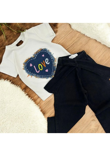 Love Baskı Tşörtlü Kot Pantolon Takım indirimleri