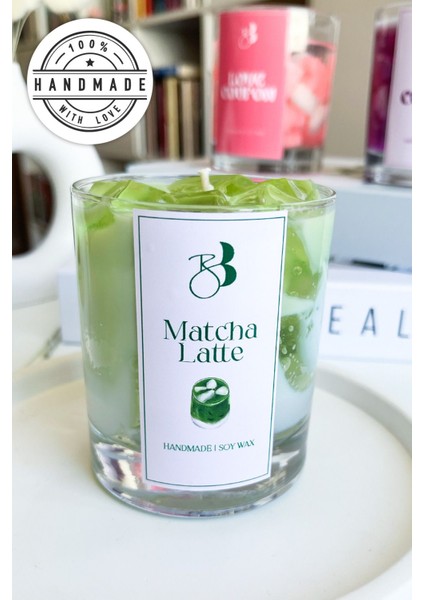 Kahve Kokulu %100 Doğal El Yapımı Matcha Çayı Dekorasyon Soya Mumu