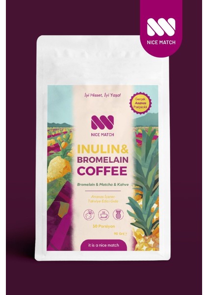 Inulin & Bromelain Coffee - Bromelain & Matcha & Ananaslı Form Kahvesi, 90 gr