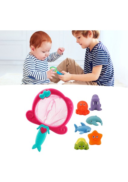 Parlak Renkli Bebek Banyo Oyuncağı Bb Gıcırtılı Bebek Çocuk Komik Hayvan Şekilli Küvet Oyuncağı Ev Banyosu Için Kırmızı Balık Ağı 6 Hayvanlı (Yurt Dışından) modelleri