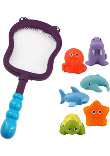 Parlak Renkli Bebek Banyo Oyuncağı Bb Gıcırtılı Bebek Çocuk Komik Hayvan Şekilli Küvet Oyuncağı Ev Banyo Su Aygırı Balık Ağı 6 Hayvanlı (Yurt Dışından)