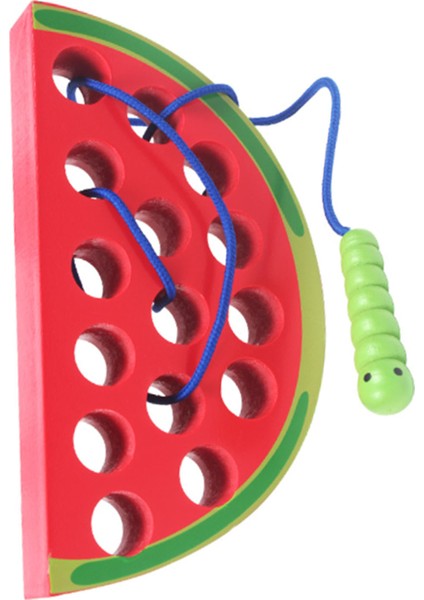 Ahşap Bağlama Iplikleme Oyuncağı Montessori Solucan Meyve Yiyen Iplikleme Seyahat Oyunu Çocuklar Için Erken Eğitim Oyuncağı Karpuz