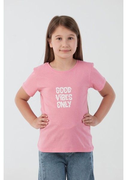 Good Vibes Only Yazı Baskılı Kız Çocuk Tişört