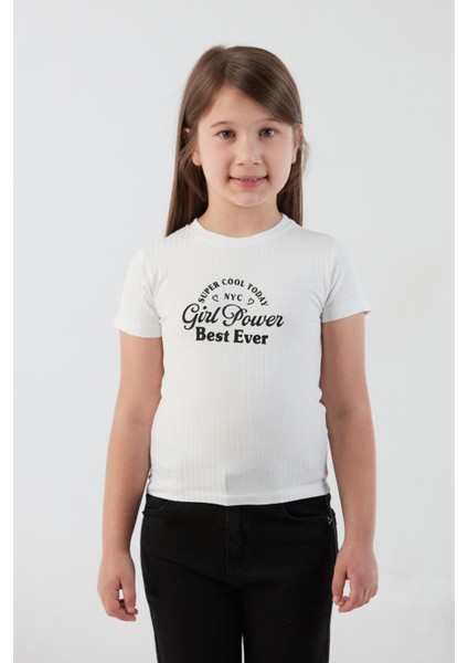 Fitilli Girl Power Baskılı Kız Çocuk Bluz