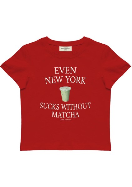 Matcha Baskılı Baby Tee Crop Top