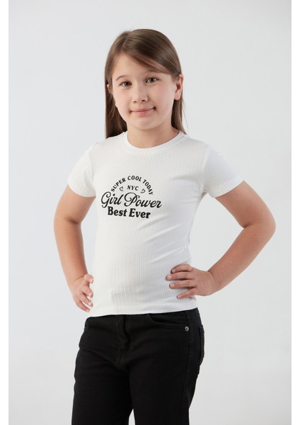Fitilli Girl Power Baskılı Kız Çocuk Bluz indirimleri