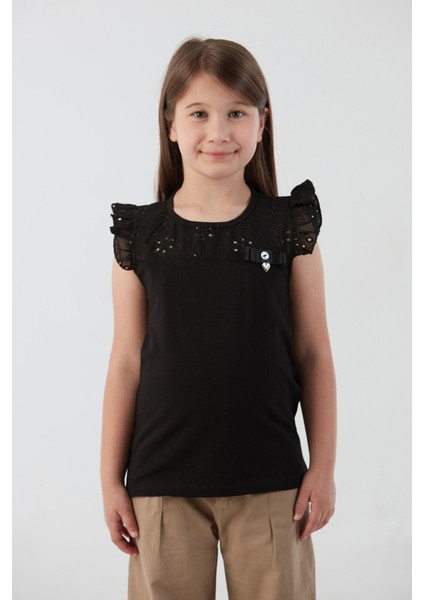 Nakışlı F Harf Armalı Kız Çocuk Bluz