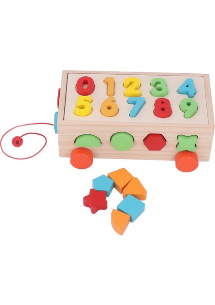 Geometrik Şekil Blokları Sıralama Oyuncağı Renkli Ahşap Sayı Blokları Eşleşen Çekme Arabası fırsatları