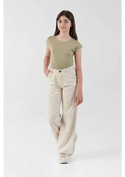 %100 Pamuk Beli Lastikli Kız Çocuk Pantolon indirimleri